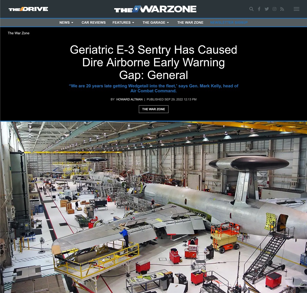 Geriatric E-3 Sentry Has Caused Dire Airborne Early Warning Gap: General by Howard Altman at The War Zone 9/29/2022