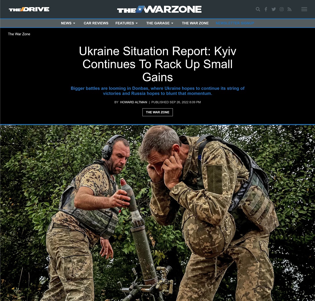 Ukraine Situation Report: Kyiv Continues to Rack Up Small Gains by Howard Altman, The War Zone 9/26/2022