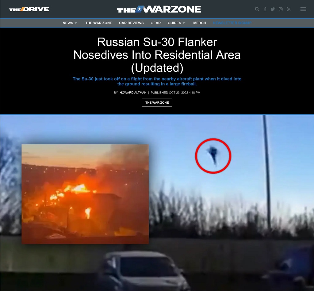Russian Su-30 Flanker Nosedives Into Residential Area Updated by Howard Altman published at The War Zone 10/23/2022
