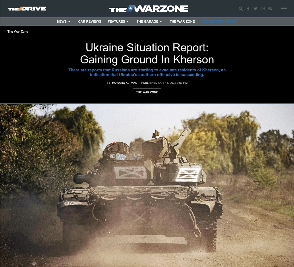 Ukraine Situation Report: Gaining Ground in Kherson article by Howard Altman published at The War Zone 10/13/2022