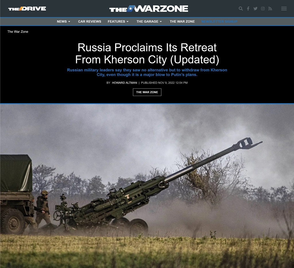 Russia Proclaims Its Retreat From Kherson City -- Updated by Howard Altman at The War Zone, 11/9/2022