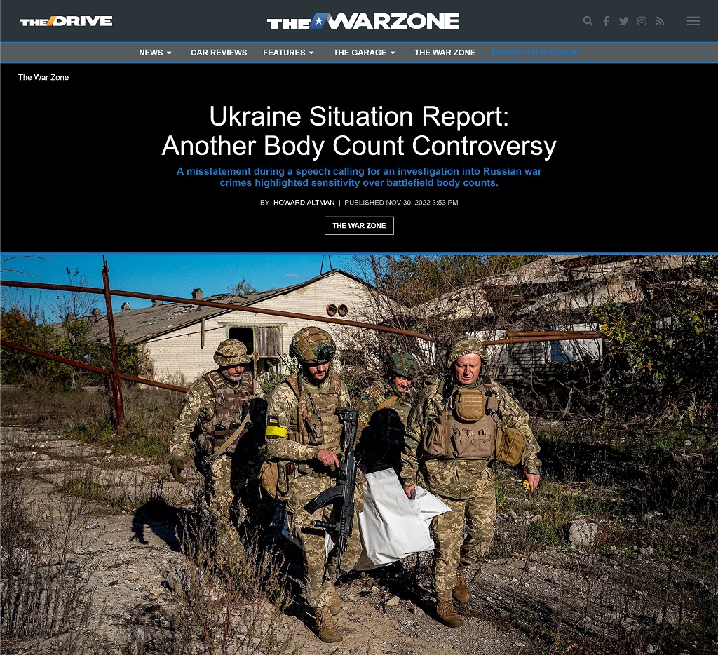 Ukraine Situation Report: Another Body Count Controversy by Howard Altman at The War Zone, 11/30/2022