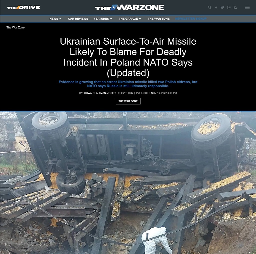 Ukrainian Surface-To-Air Missile Likely To Blame For Deadly Incident In Poland NATO Says (Updated) by Howard Altman and Joseph Trevithick at The War Zone, 11/16/2022