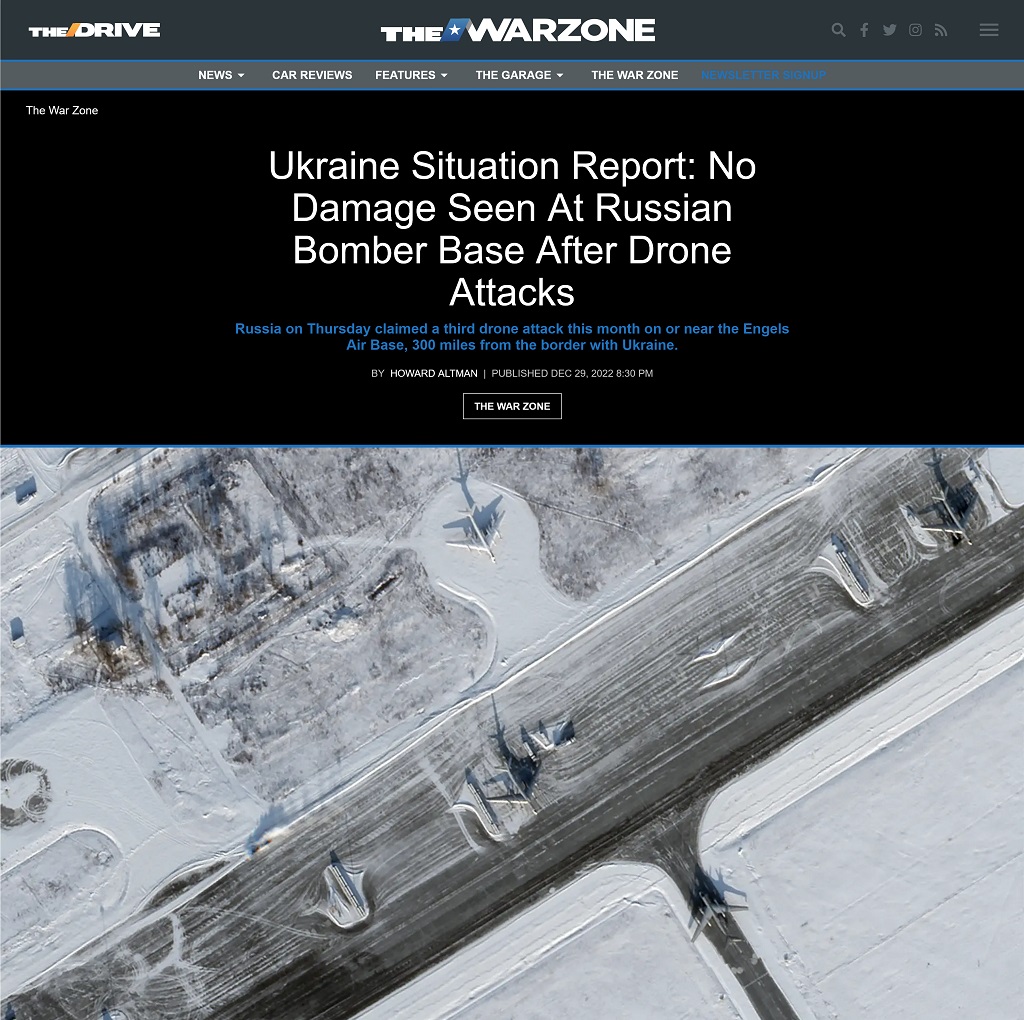 Ukraine Situation Report: No Damage Seen At Russian Bomber Base After Drone Attacks by Howard Altman at The War Zone 12/29/2022