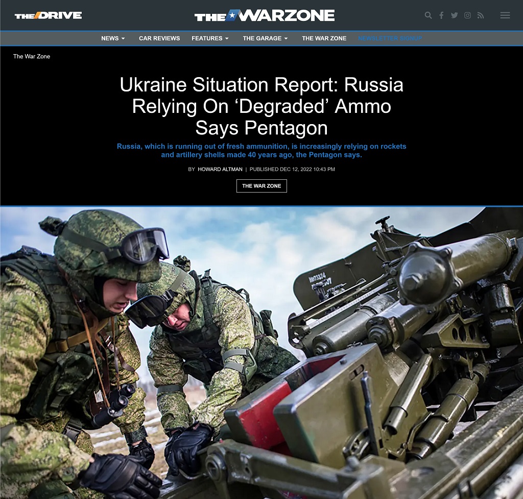 Ukraine Situation Report: Russia Relying On 'Degraded' Ammo Says Pentagon by Howard Altman at The War Zone 12/19/2022