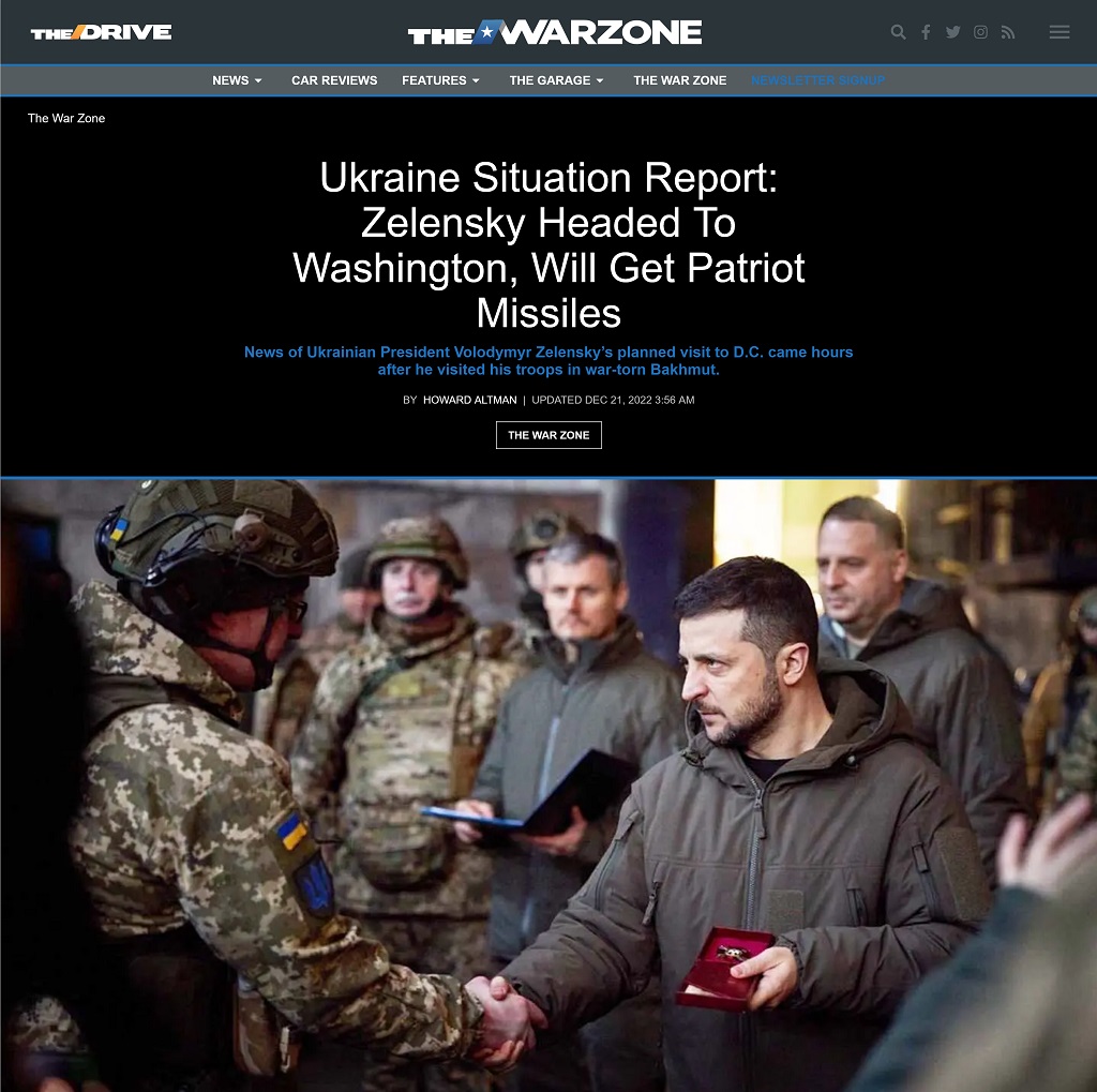 Ukraine Situation Report: Zelensky Headed To Washington, Will Get Patriot Missiles -- Updated by Howard Altman at The War Zone 12/20/2022