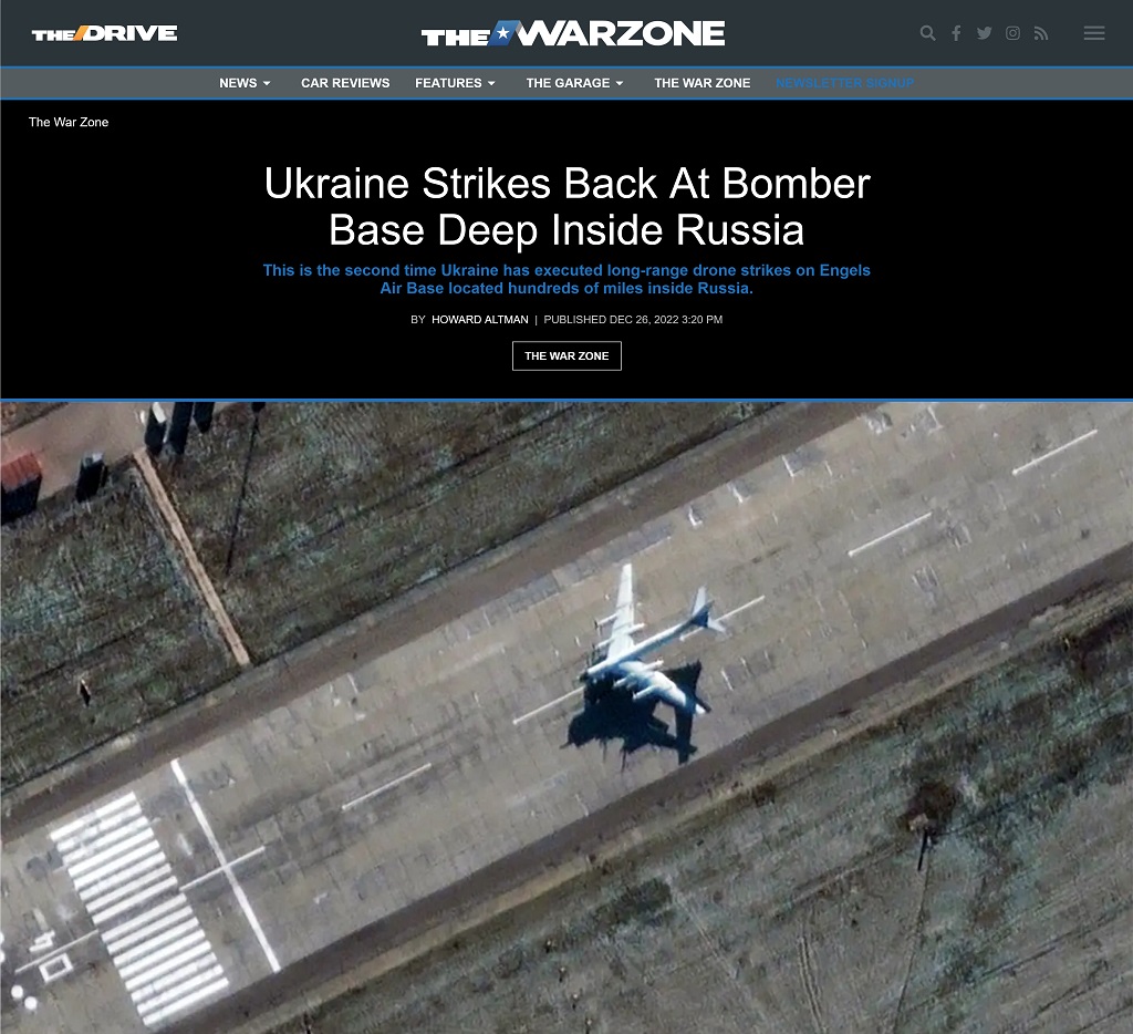 Ukraine Strikes Back At Bomber Base Deep Inside Russia by Howard Altman at The War Zone 12/26/2022