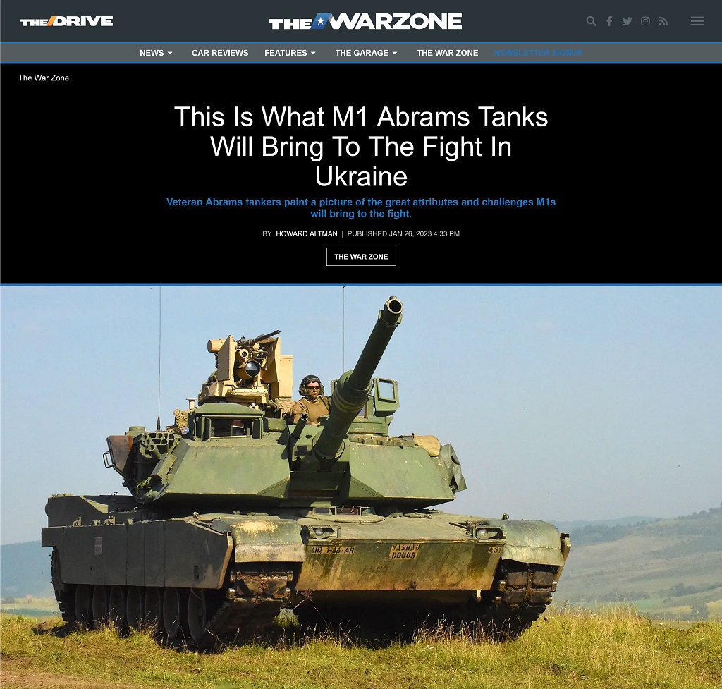 This Is What M1 Abrams Tanks Will Bring To The Fight In Ukraine by Howard Altman, The War Zone 1/26/2023