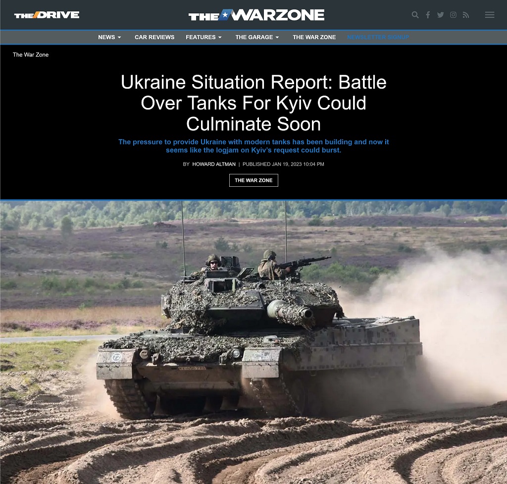 Ukraine Situation Report: Battle Over Tanks For Kyiv Could Culminate Soon by Howard Altman 1/19/2023