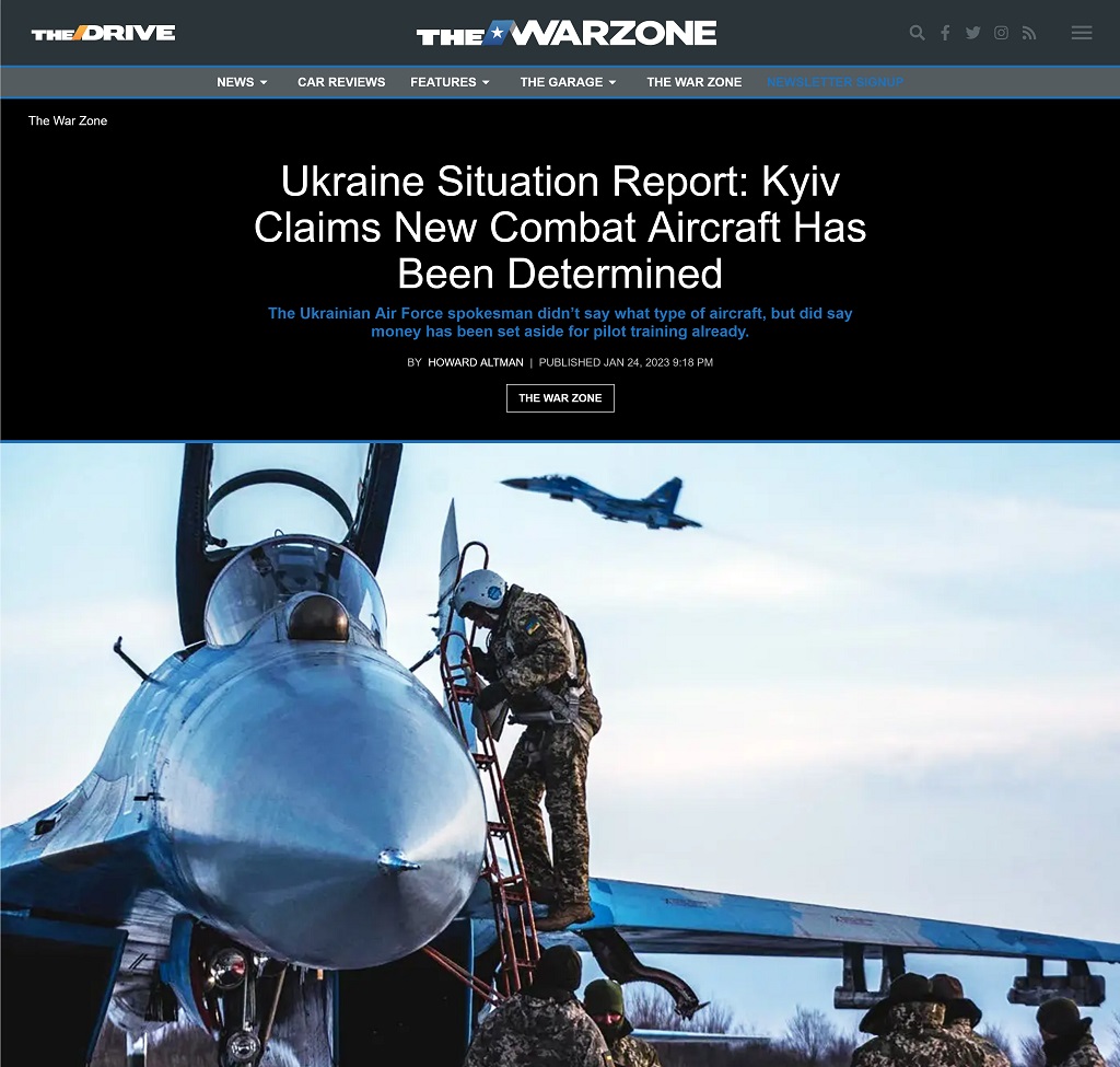Ukraine Situation Report: Kyiv Claims New Combat Aircraft Has Been Determined by Howard Altman, The War Zone 1/24/2023
