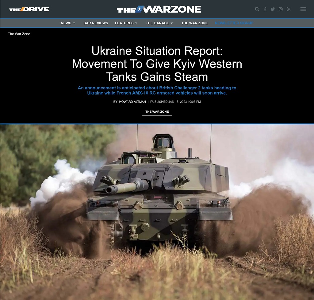 Ukraine Situation Report: Movement To Give Kyiv Western Tanks Gains Steam by Howard Altman at The War Zone 1/13/2023