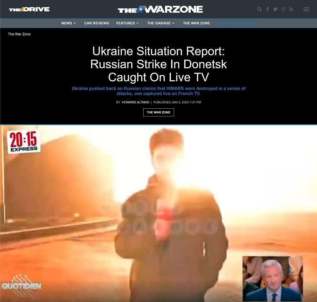 Ukraine Situation Report: Russian Strike In Donetsk Caught On Live TV by Howard Altman at The War Zone 1/3/2023