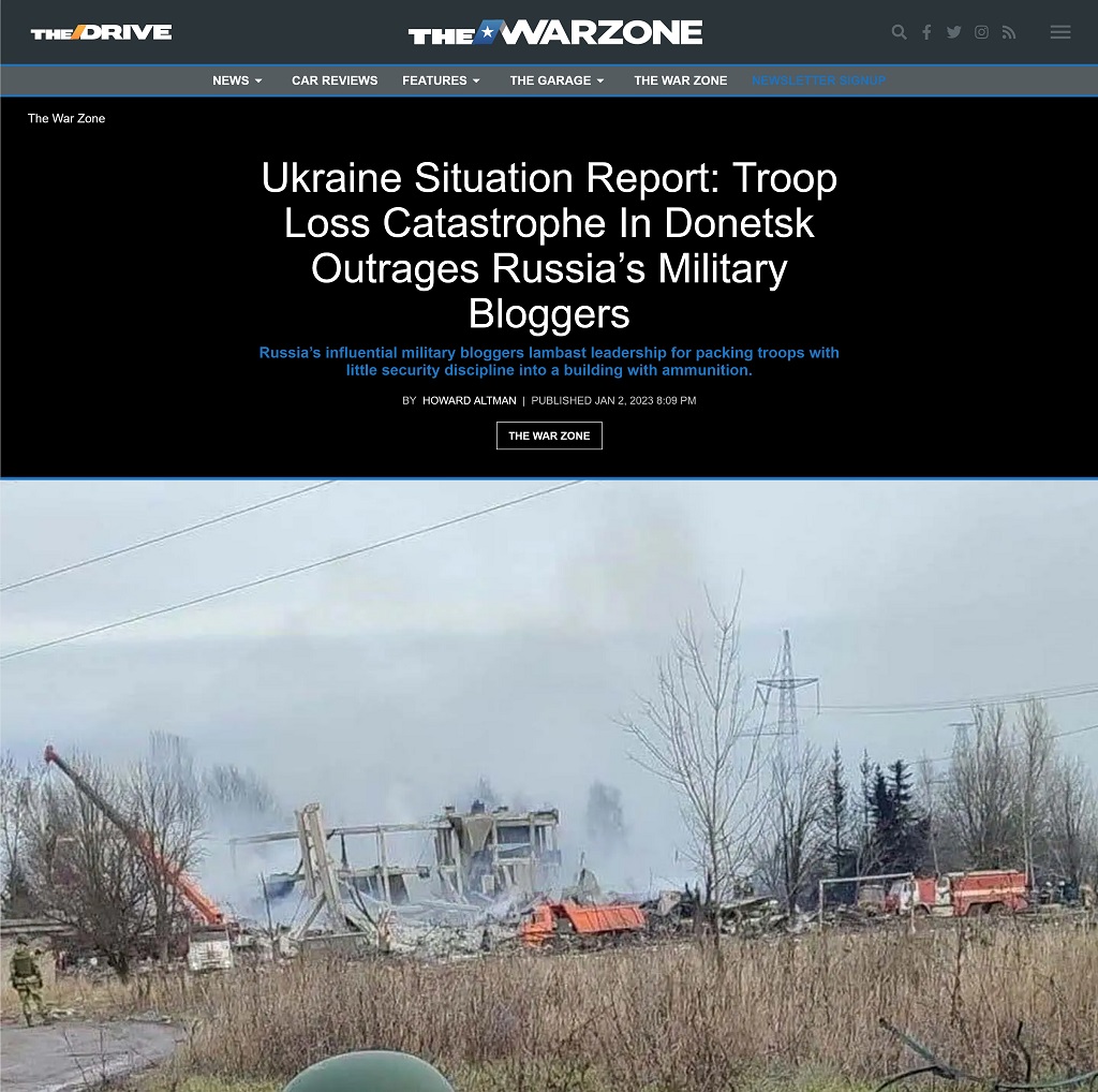 Ukraine Situation Report: Troop Loss Catastrophe In Donetsk Outrages Russias Military Bloggers by Howard Altman 1/2/2023