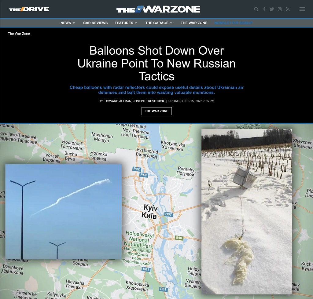 Balloons Shot Down Over Ukraine Point To New Russian Tactics by Howard Altman and Joseph Trevithick, The War Zone 2/15/2023