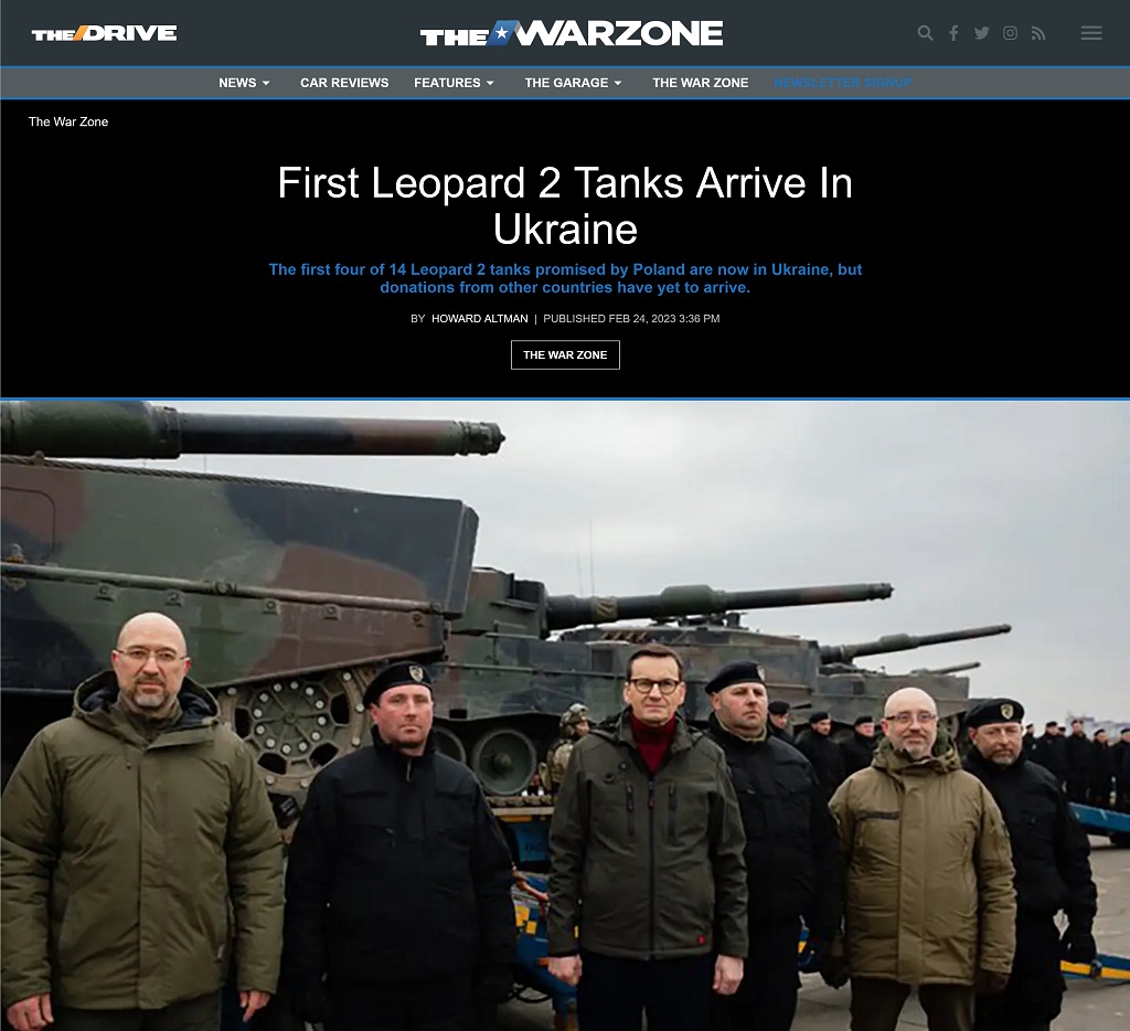 First Leopard 2 Tanks Arrive In Ukraine by Howard Altman, The War Zone 2/24/2023