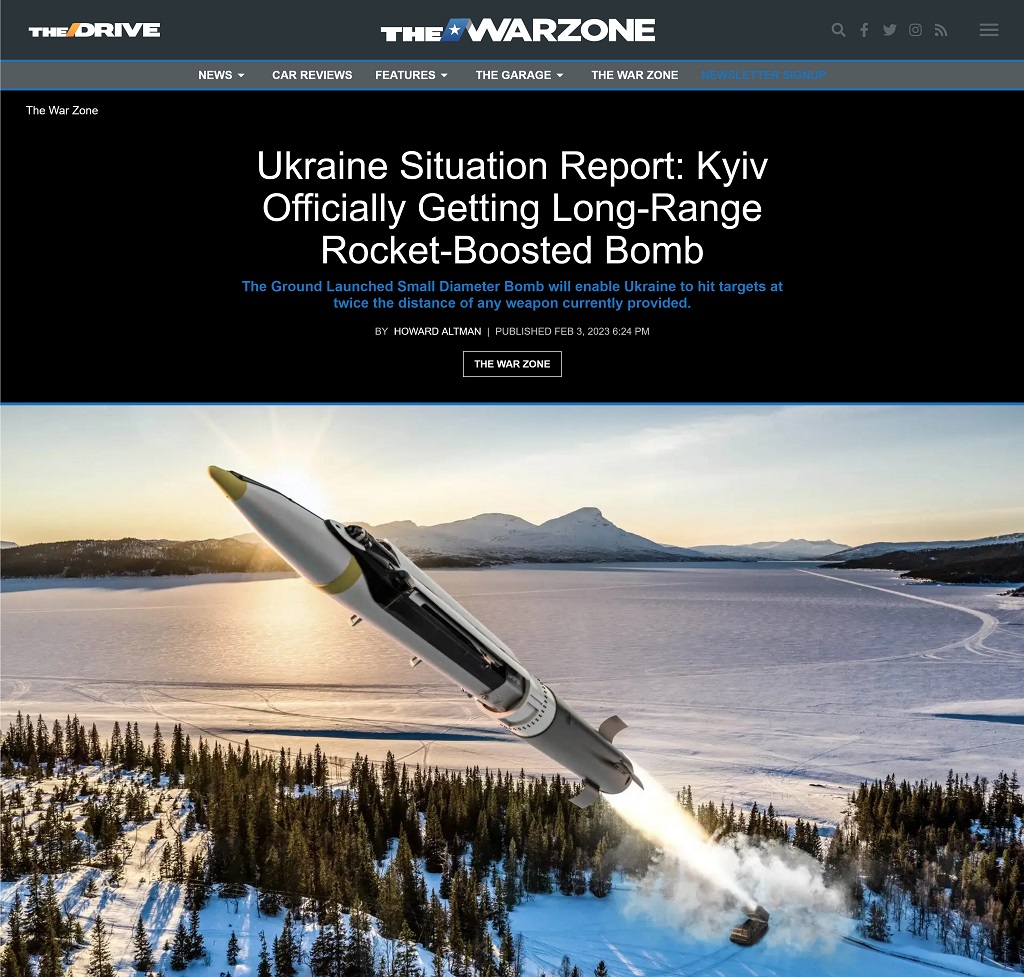 Ukraine Situation Report: Kyiv Officially Getting Long-Range Rocket-Boosted Bomb by Howard Altman, The War Zone 2/3/2023