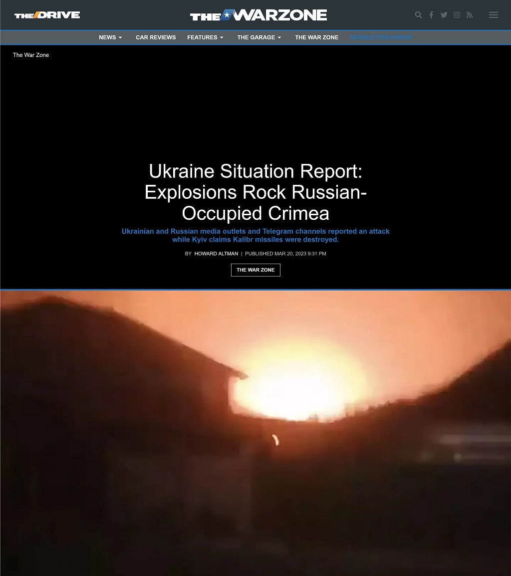 Ukraine Situation Report: Explosions Rock Russian-Occupied Crimea by Howard Altman, The War Zone 3/20/2023