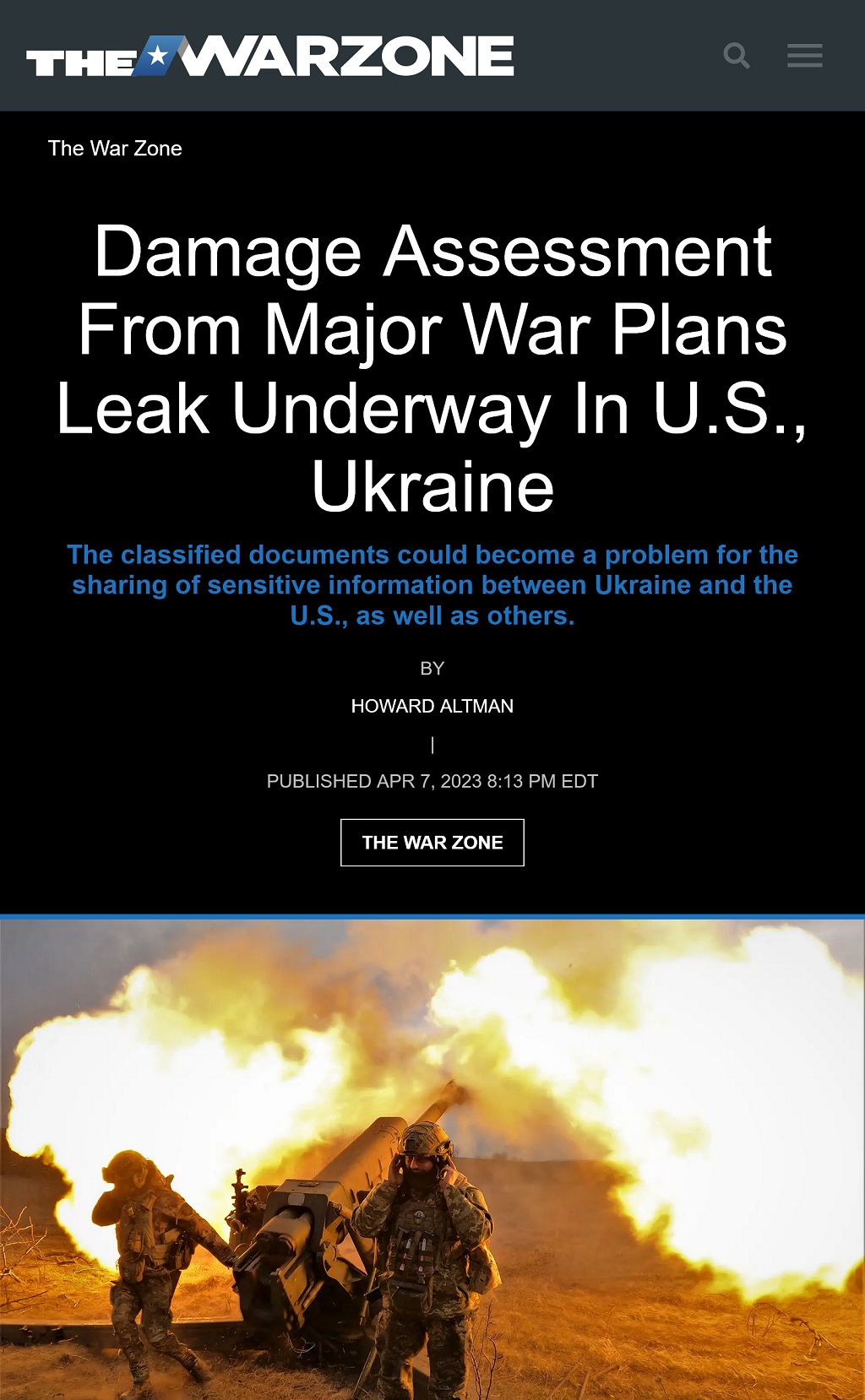 Damage Assessment From Major War Plans Leak Underway In U.S., Ukraine by Howard Altman, The War Zone 4/7/2023