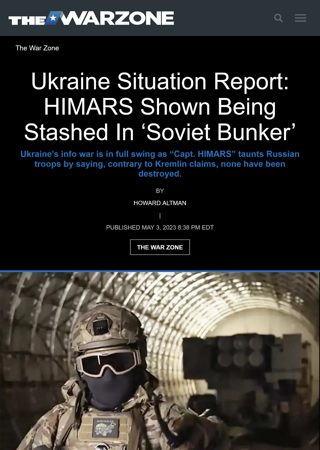 Ukraine Situation Report: HIMARS Shown Being Stashed In ‘Soviet Bunker’ by Howard Altman, The War Zone 5/3/2023