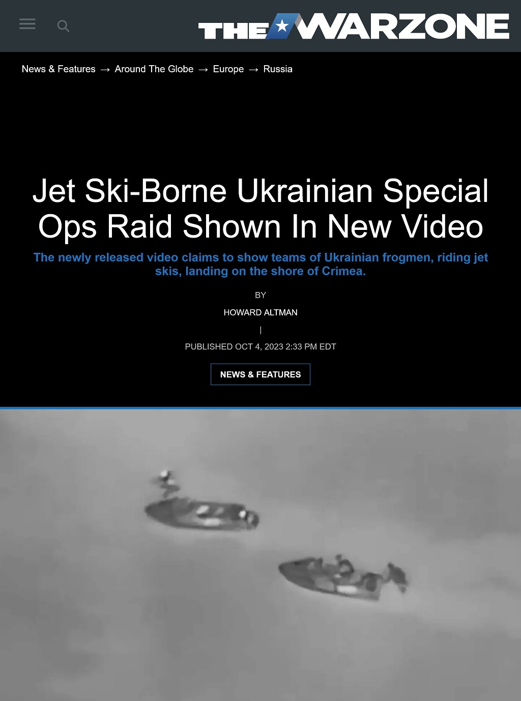 Jet Ski-Borne Ukrainian Special Ops Raid Shown In New Video by Howard Altman, The War Zone 10/4/2023