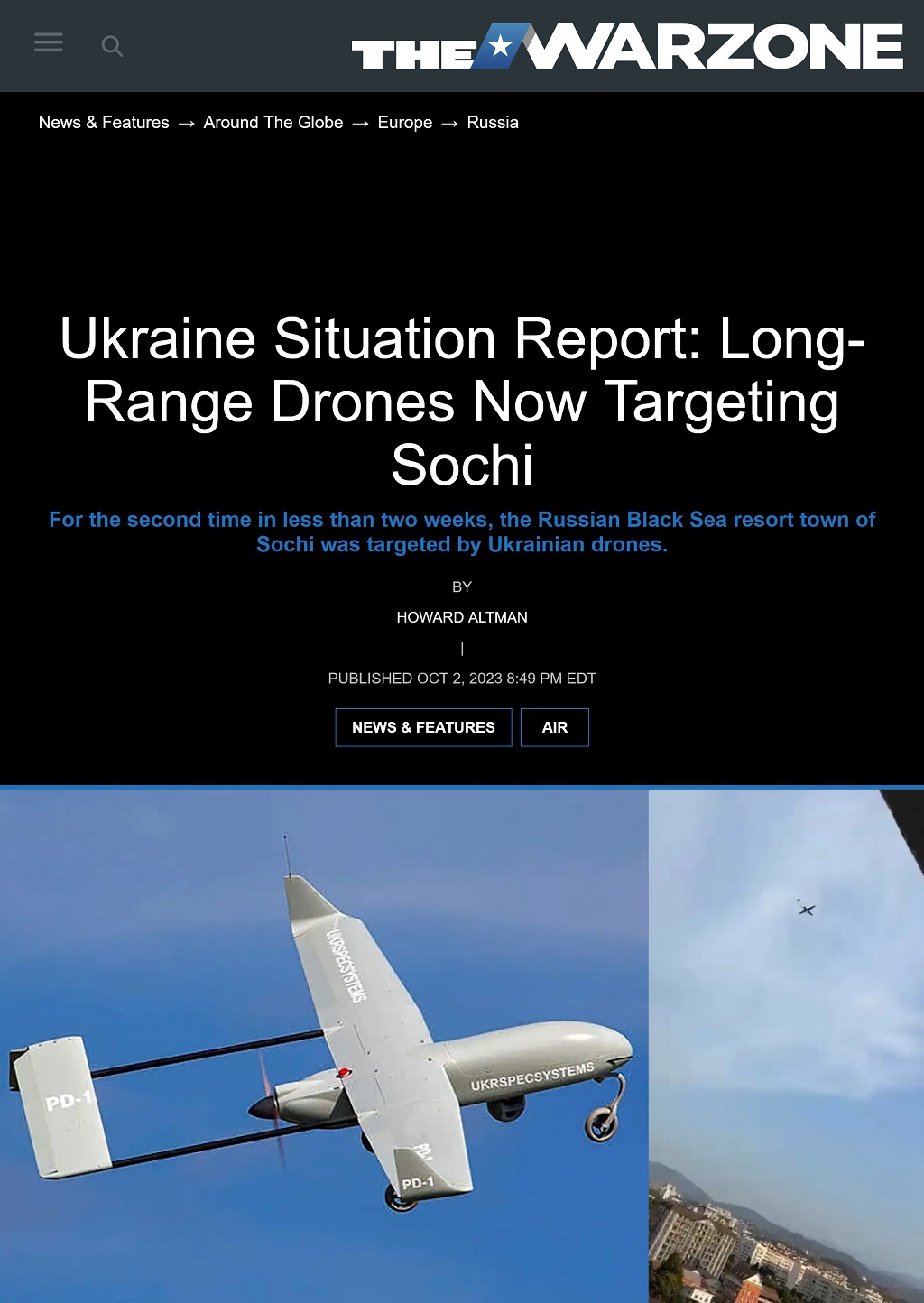 Ukraine Situation Report: Long-Range Drones Now Targeting Sochi by Howard Altman, The War Zone 10/2/2023