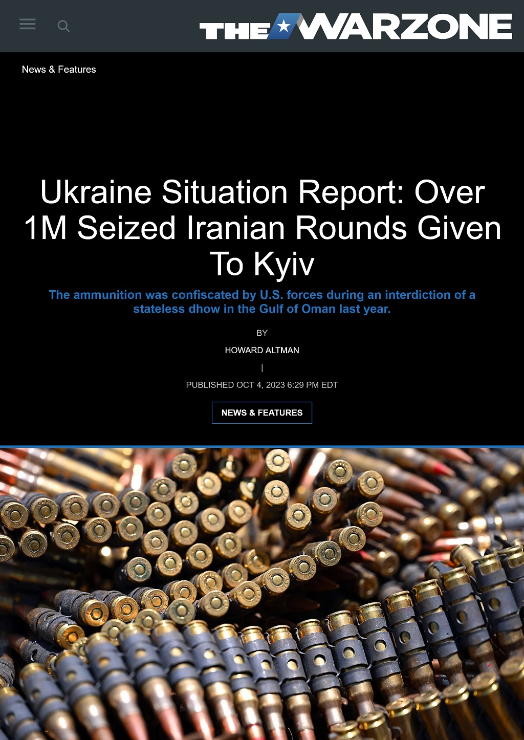 Ukraine Situation Report: Over 1M Seized Iranian Rounds Given To Kyiv by Howard Altman, The War Zone 10/4/2023