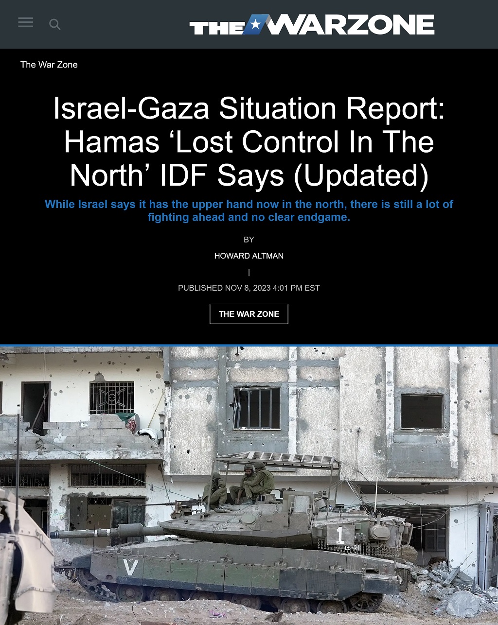 Israel-Gaza Situation Report: Hamas ‘Lost Control In The North’ IDF Says -- Updated by Howard Altman, 11/8/2023