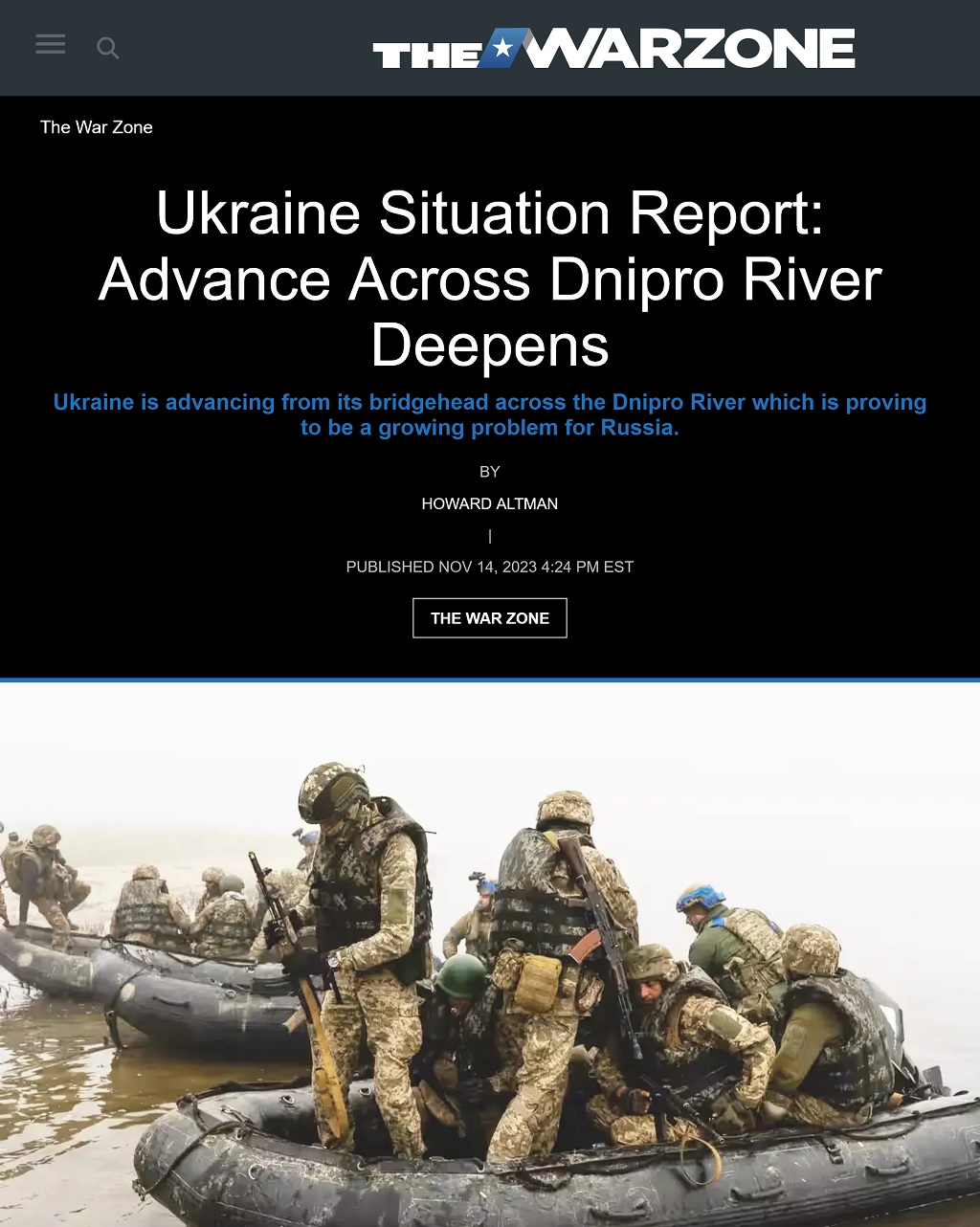 Ukraine Situation Report: Advance Across Dnipro River Deepens by Howard Altman, The War Zone 11/14/2023