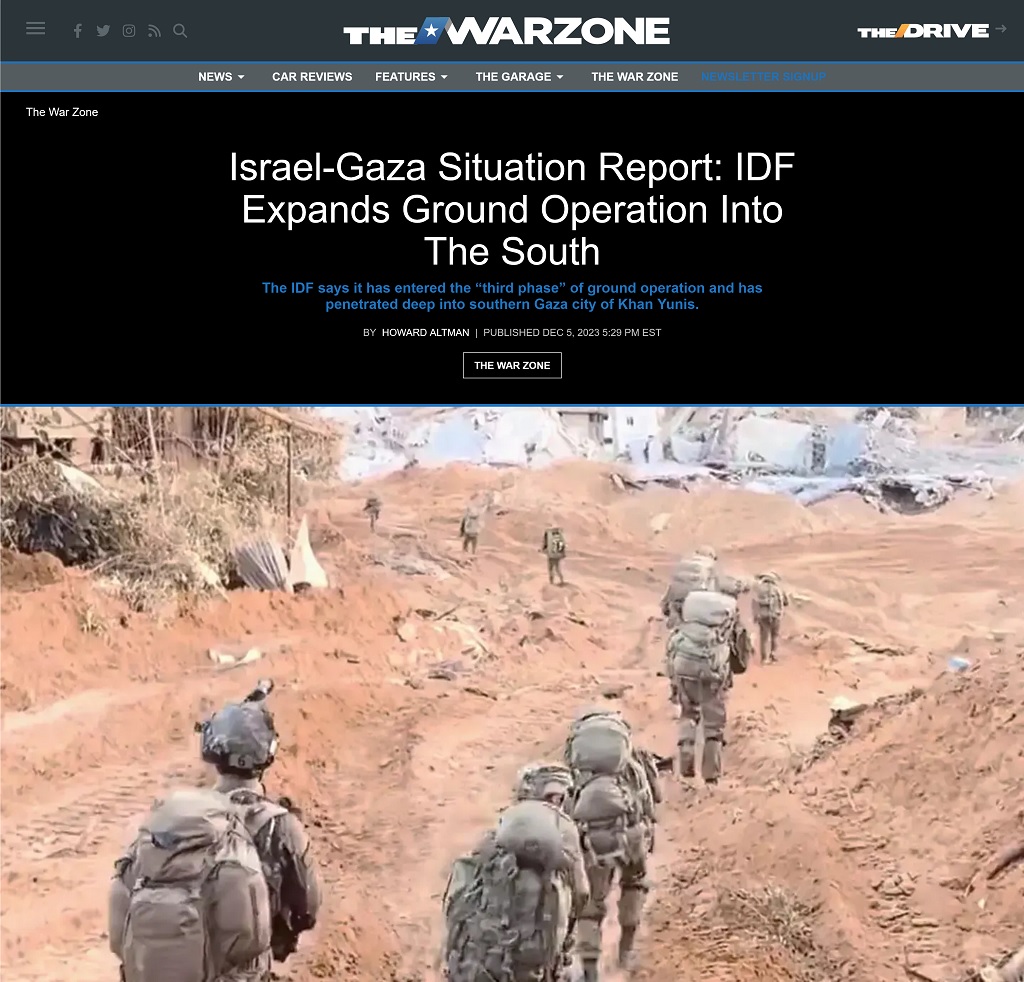 Israel-Gaza Situation Report: IDF Expands Ground Operation Into The South by Howard Altman The War Zone 12/5/2023