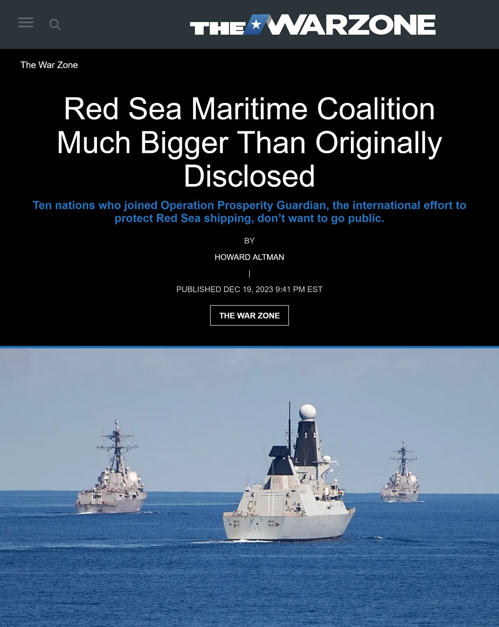 Red Sea Maritime Coalition Much Bigger Than Originally Disclosed by Howard Altman, The War Zone 12/19/2023
