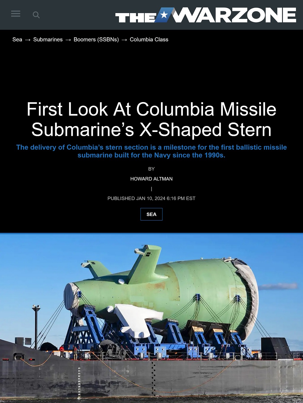 First Look At Columbia Missile Submarine’s X-Shaped Stern by Howard Altman, The War Zone 1/10/2024