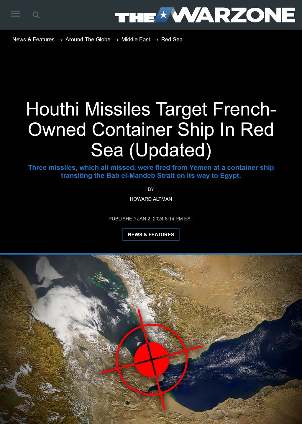 Houthi Missiles Target French-Owned Container Ship In Red Sea - Updated by Howard Altman, The War Zone, 1/2/2024