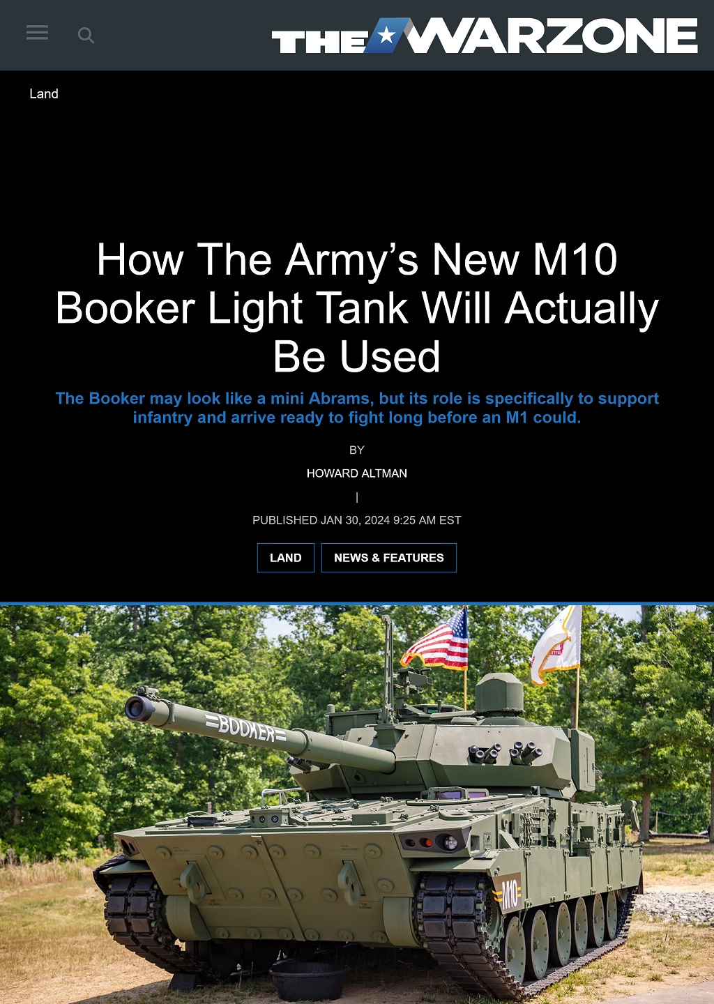 How The Army’s New M10 Booker Light Tank Will Actually Be Used by Howard Altman, The War Zone 1/30/2024