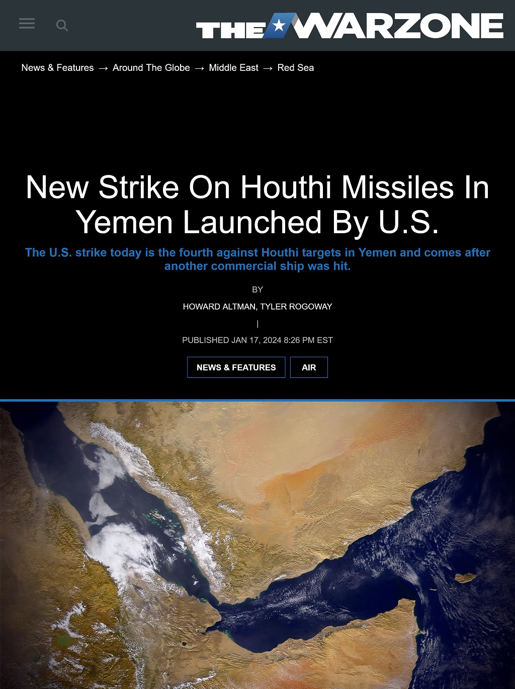 New Strike On Houthi Missiles In Yemen Launched By U.S. by Howard Altman and Tyler Rogoway, The War Zone 1/17/2024
