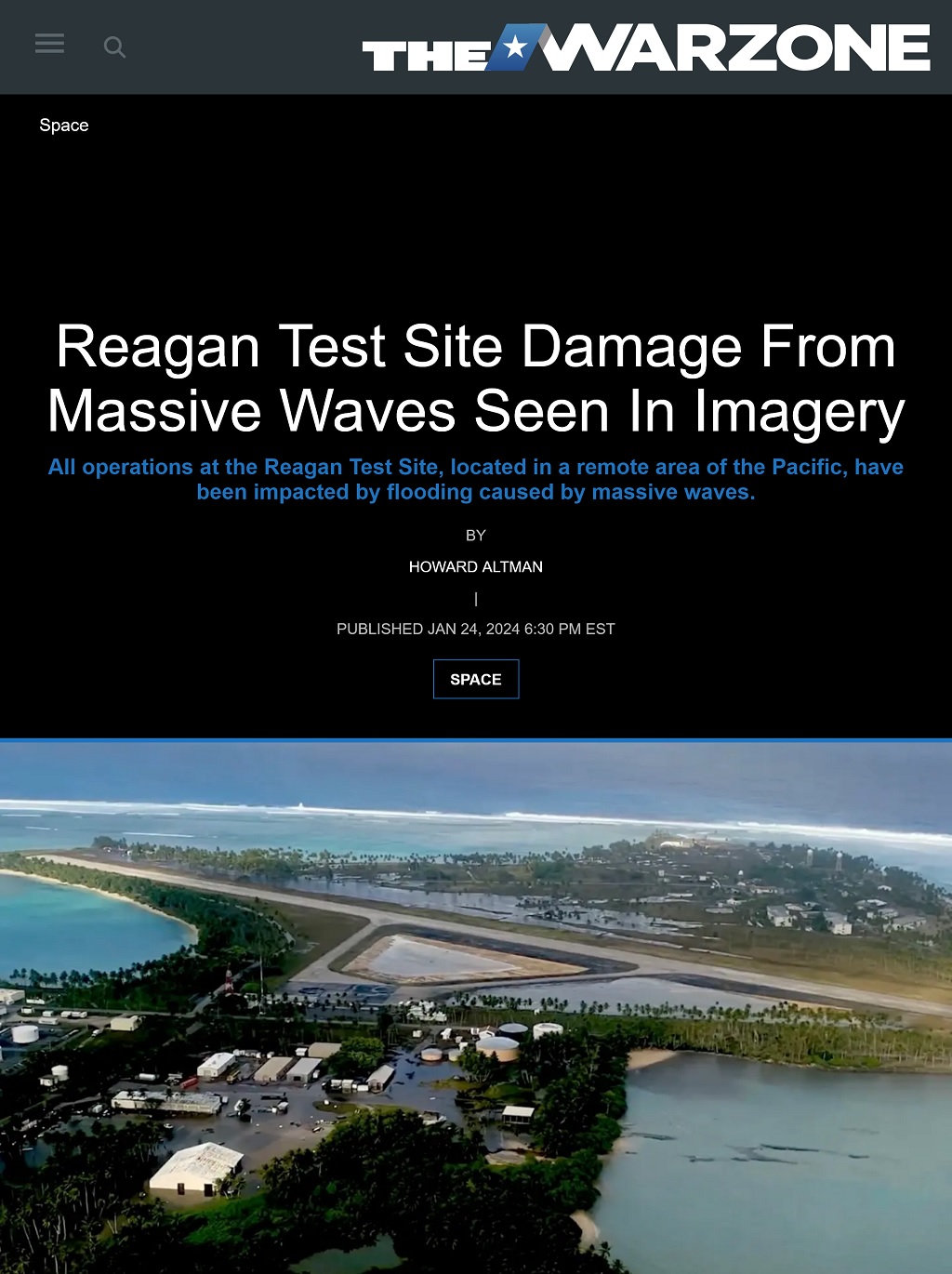 Reagan Test Site Damage From Massive Waves Seen In Imagery by Howard Altman, The War Zone 1/24/2024