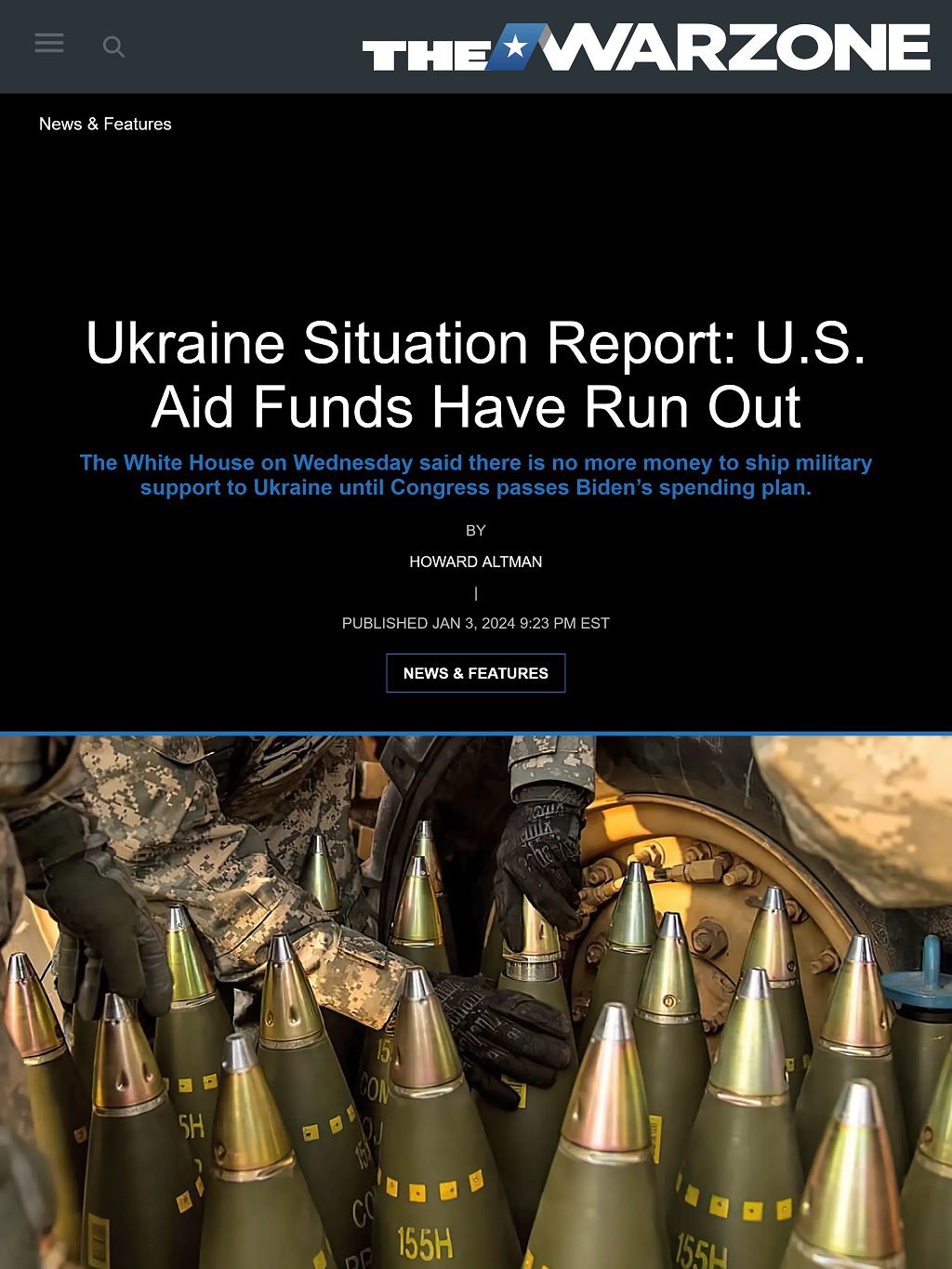Ukraine Situation Report: U.S. Aid Funds Have Run Out by Howard Altman, The War Zone 1/3/2024