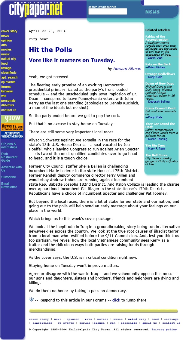 Hit the Polls City Beat 4/22/2004