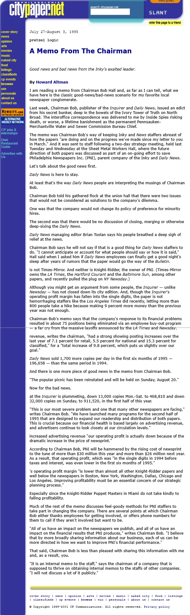 A memo from the chairman, pretzel logic 7/27/1995