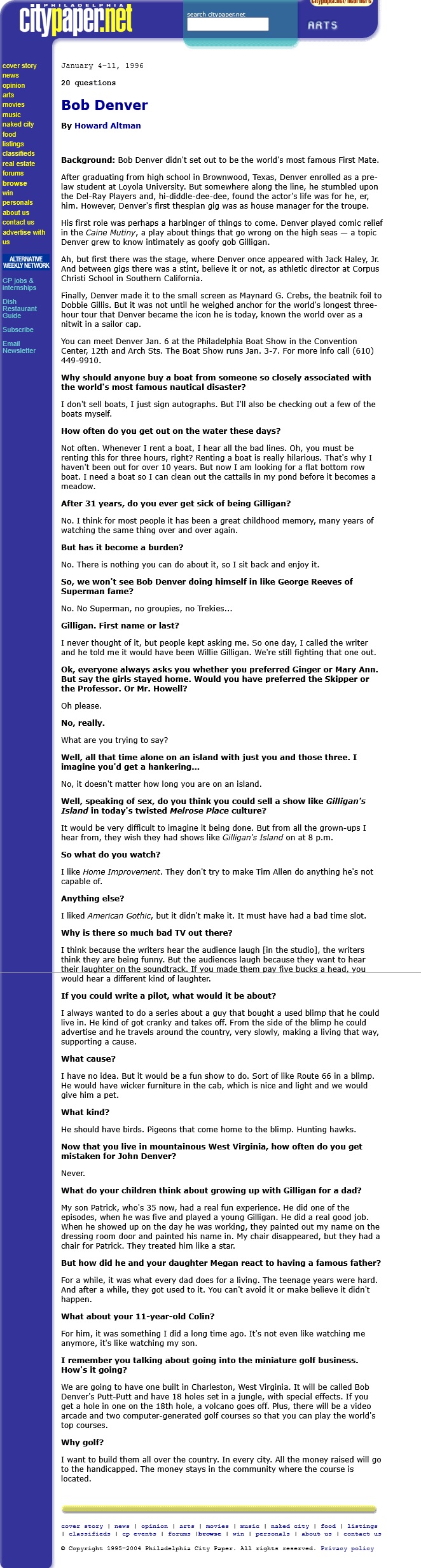 Bob Denver 20 Questions 1/4/1996