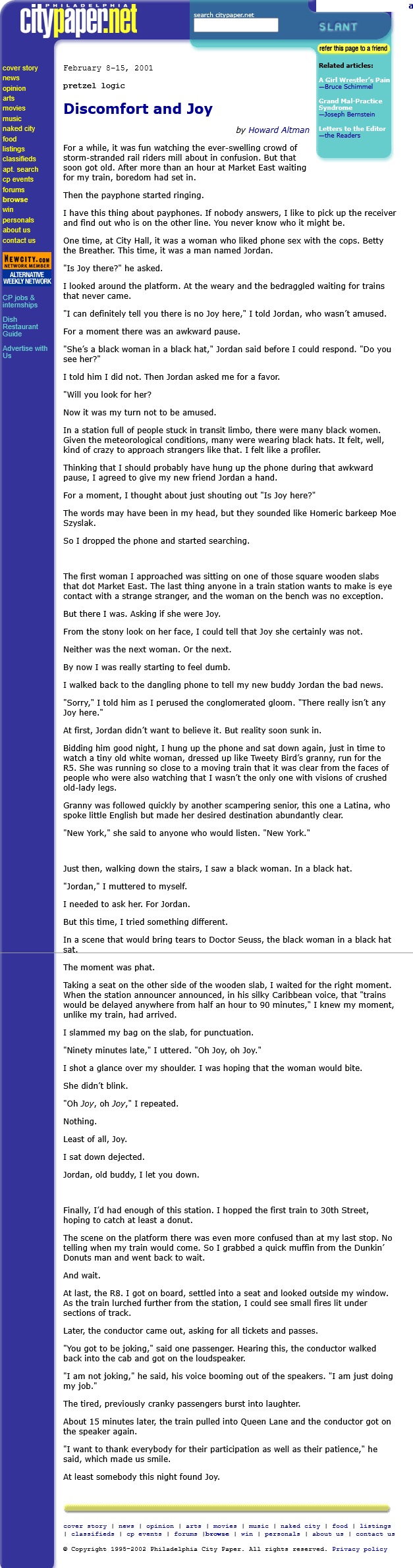discomfort and joy pretzel logic 2001-02-08