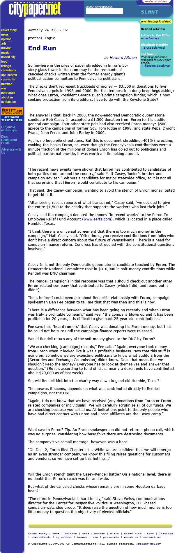 End Run Pretzel Logic 1/24/2002