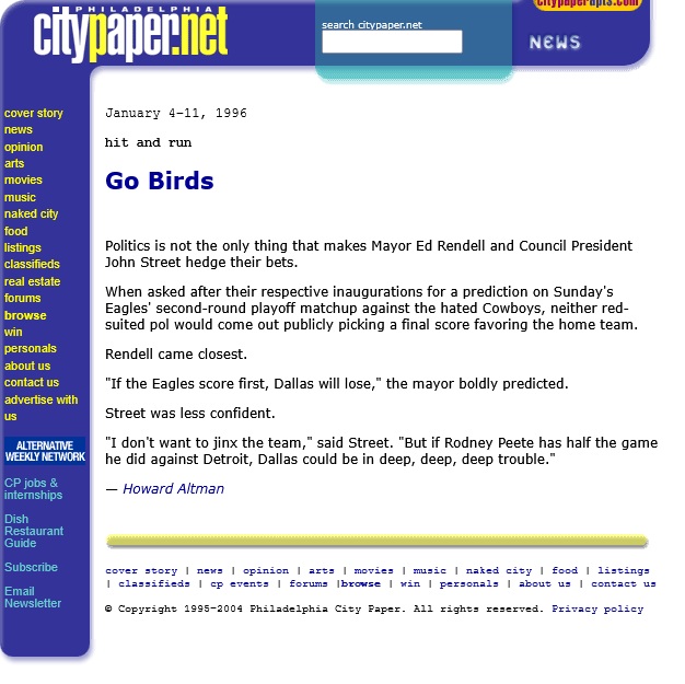 Go Birds Hit and Run 1/4/1996