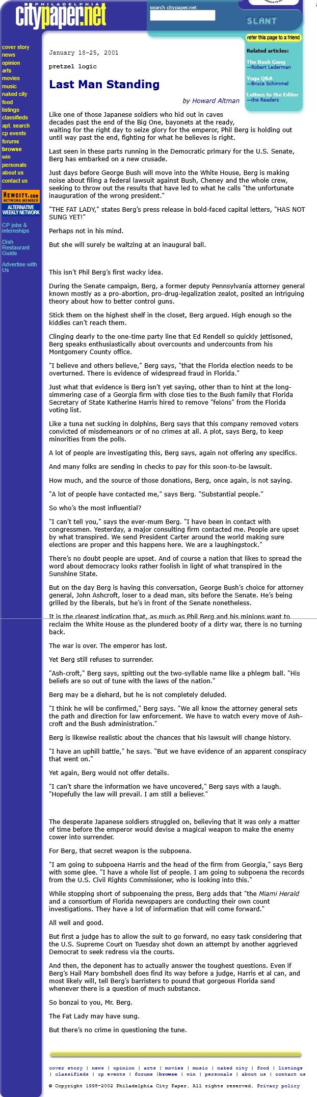 Last Man Standing Pretzel Logic 1/18/2001