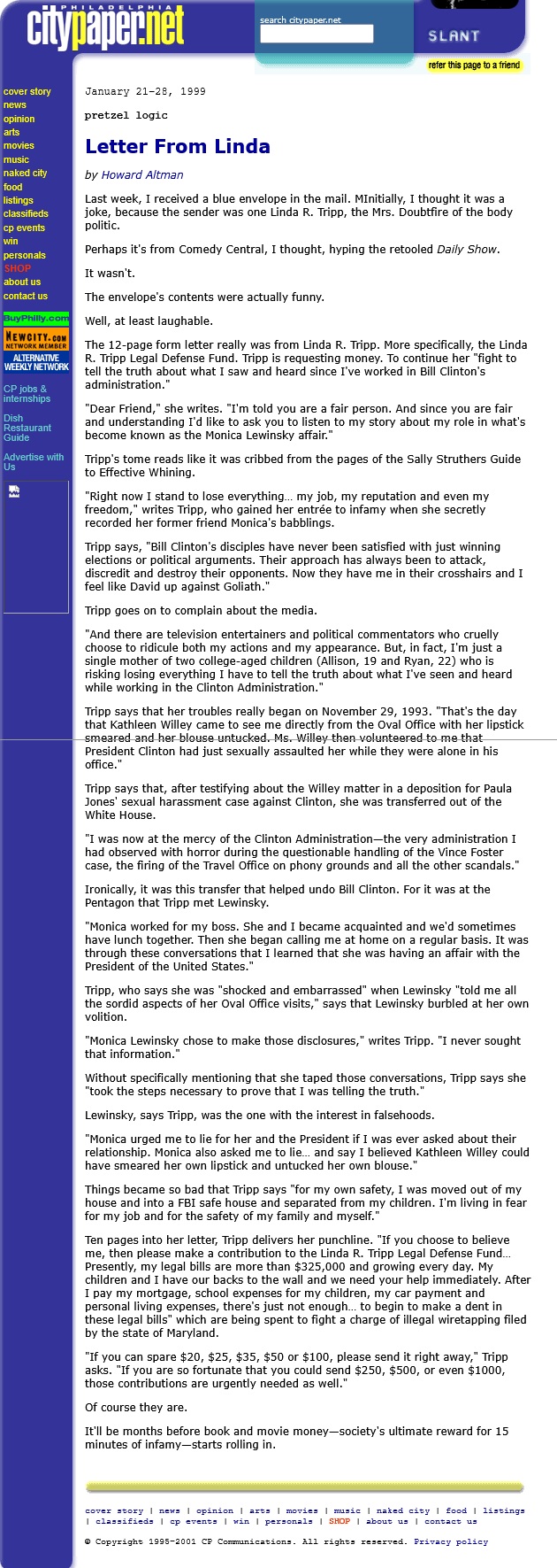 Letter From Linda pretzel logic 1/29/1999