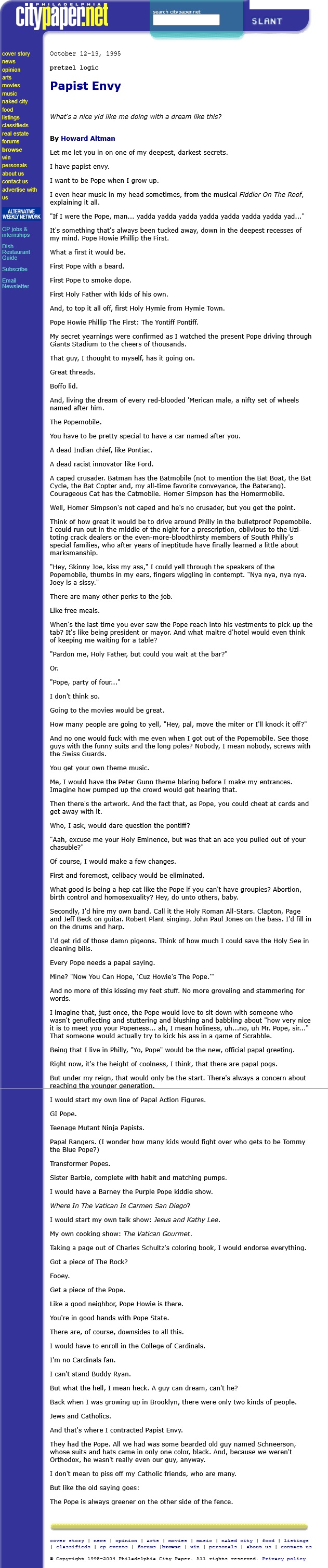 Papist Envy Pretzel Logic 10/12/1995