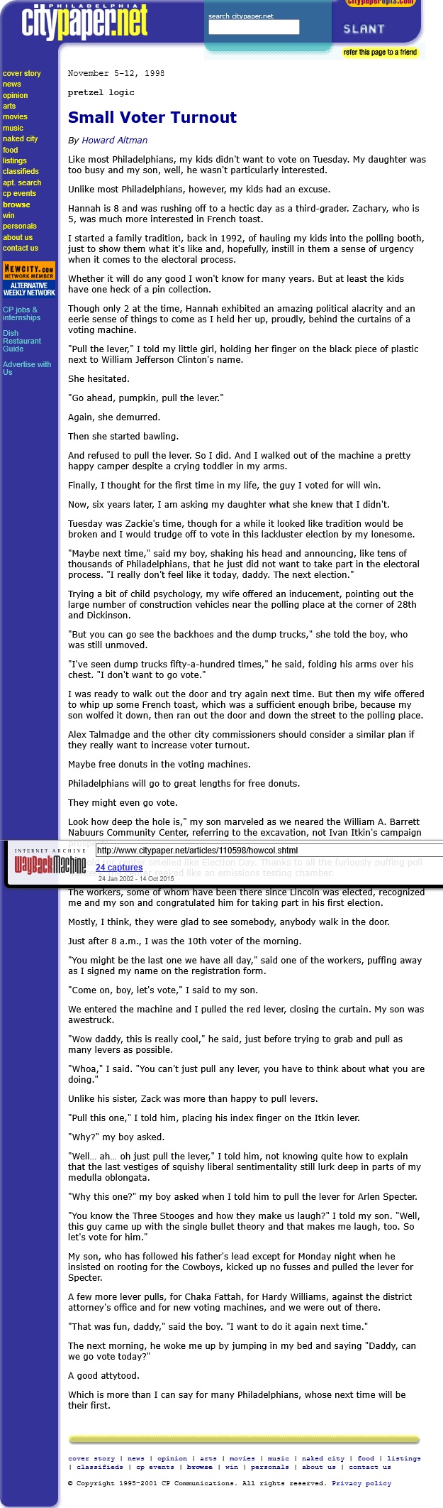 Small voter turnout Pretzel Logic 1998 Nov 5