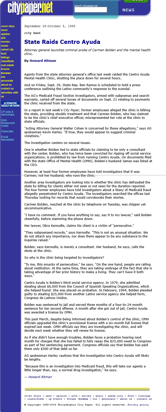 State Raids Centro Ayuda City Beat 9/28/1995