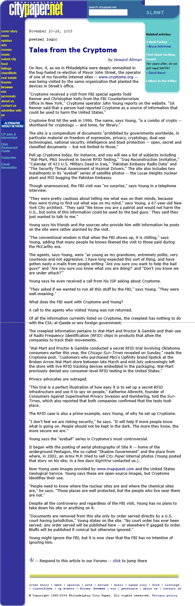 tales from the cryptome pretzel logic 2003-11-20